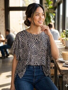 Old Navy Ultralite Go-Dry Leopard Print Ribbed Tee 3X Plus Size Short Sleeve